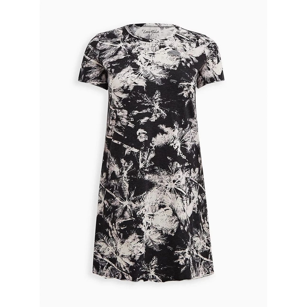 Torrid Love Sick Black Palm Print Deconstructed Cotton Blend Midi Dress‎ 1X